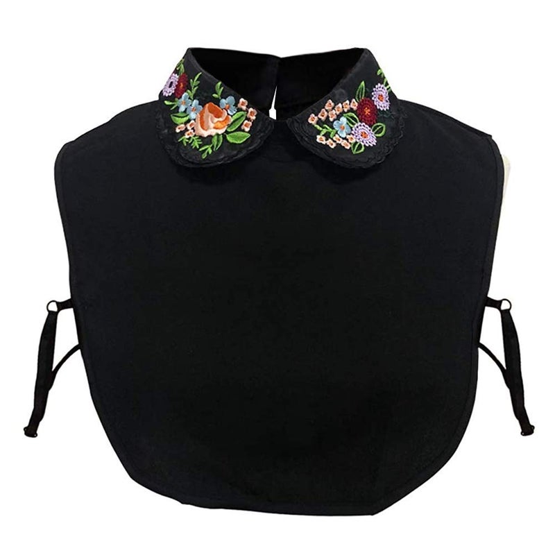Gracelife Lace Chiffon Detachable Dickey Blouse False Collar Embroidery Flower Fake Half Shirt Collar for Women (Black) - Image 1